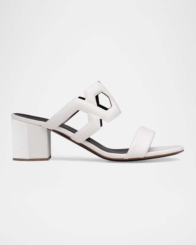 Leather Block-Heel Slide Sandals